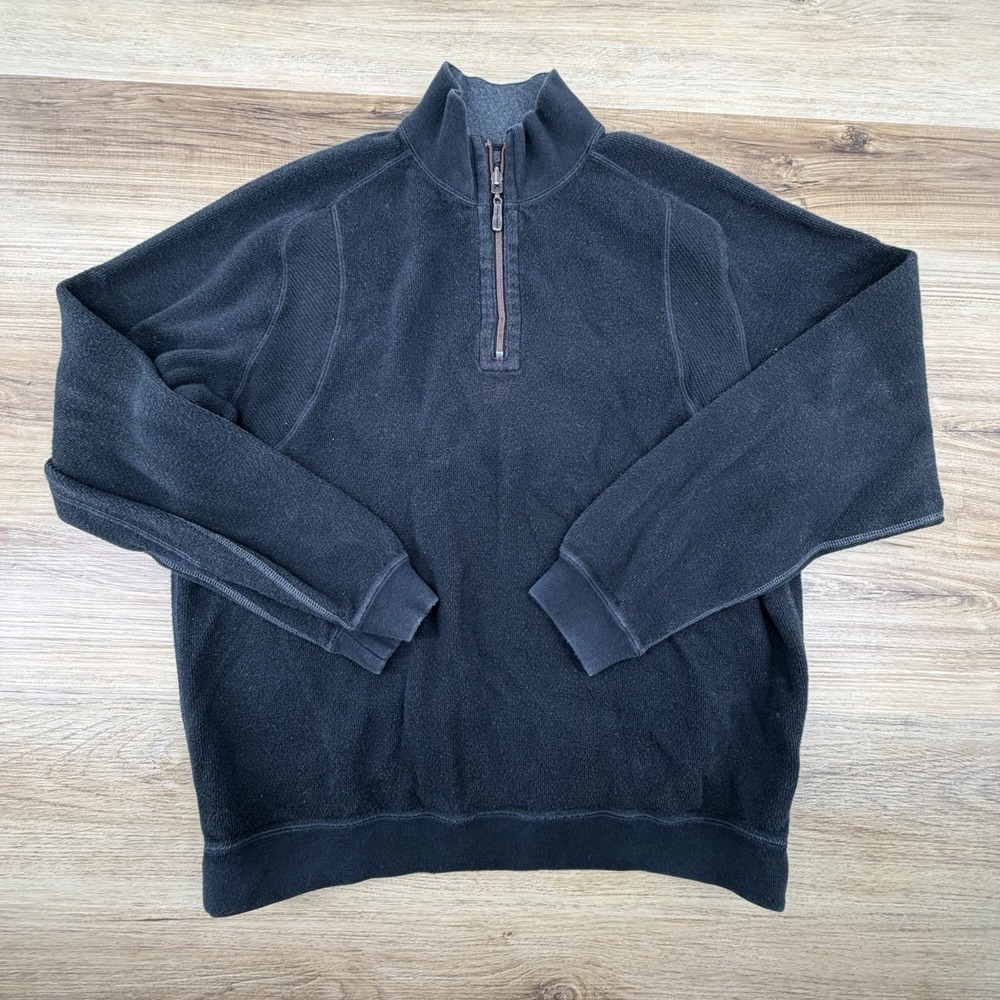 Tommy Bahama Sweater Men XL‎ Gray Black Pullover Quarter Zip Reversible Marlin - Picture 2 of 6